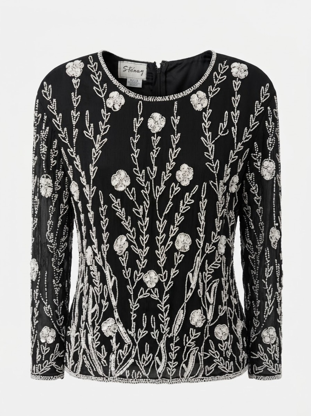 Stenay Black Sheer Floral Embroidered Blouse